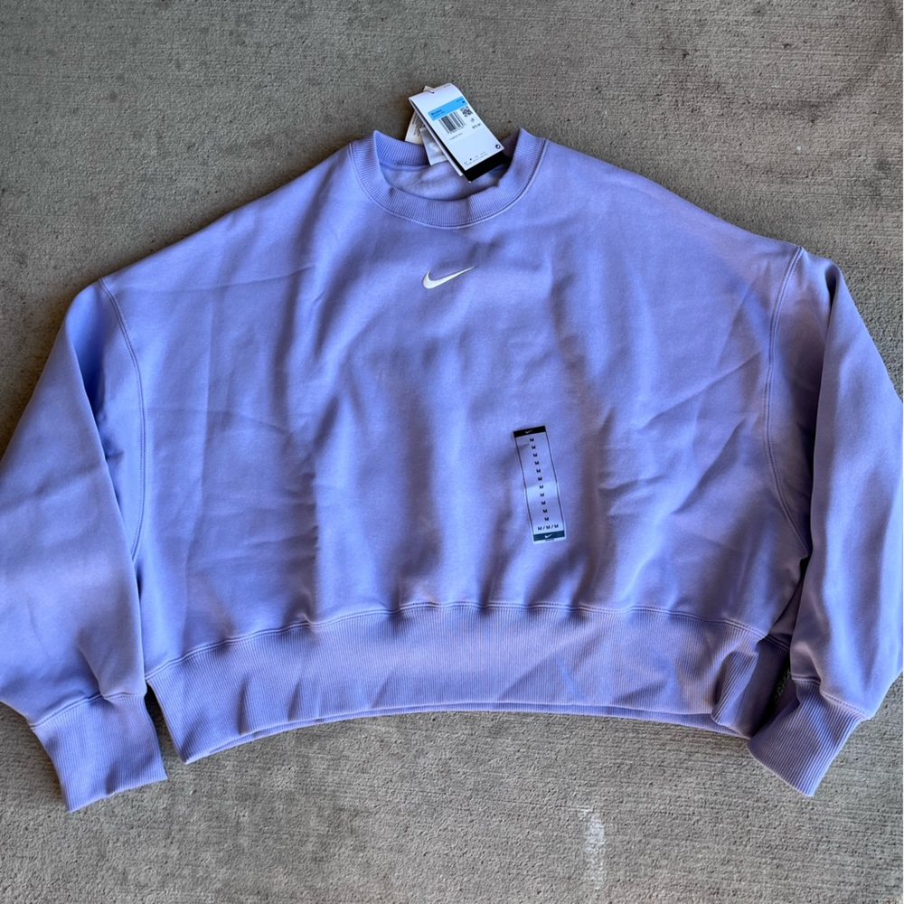 Nike phoenix fleece lilac purple oversized crew crewneck cropped sweatshirt top - Picture 1 of 5